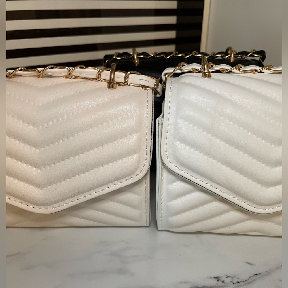 Quilted Chevron Chain Shoulder Bag - Black & White - Picture 3 of 14